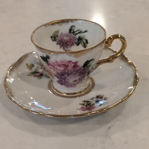 Pandora Floral Gold Trim Teacup and Saucer Set
